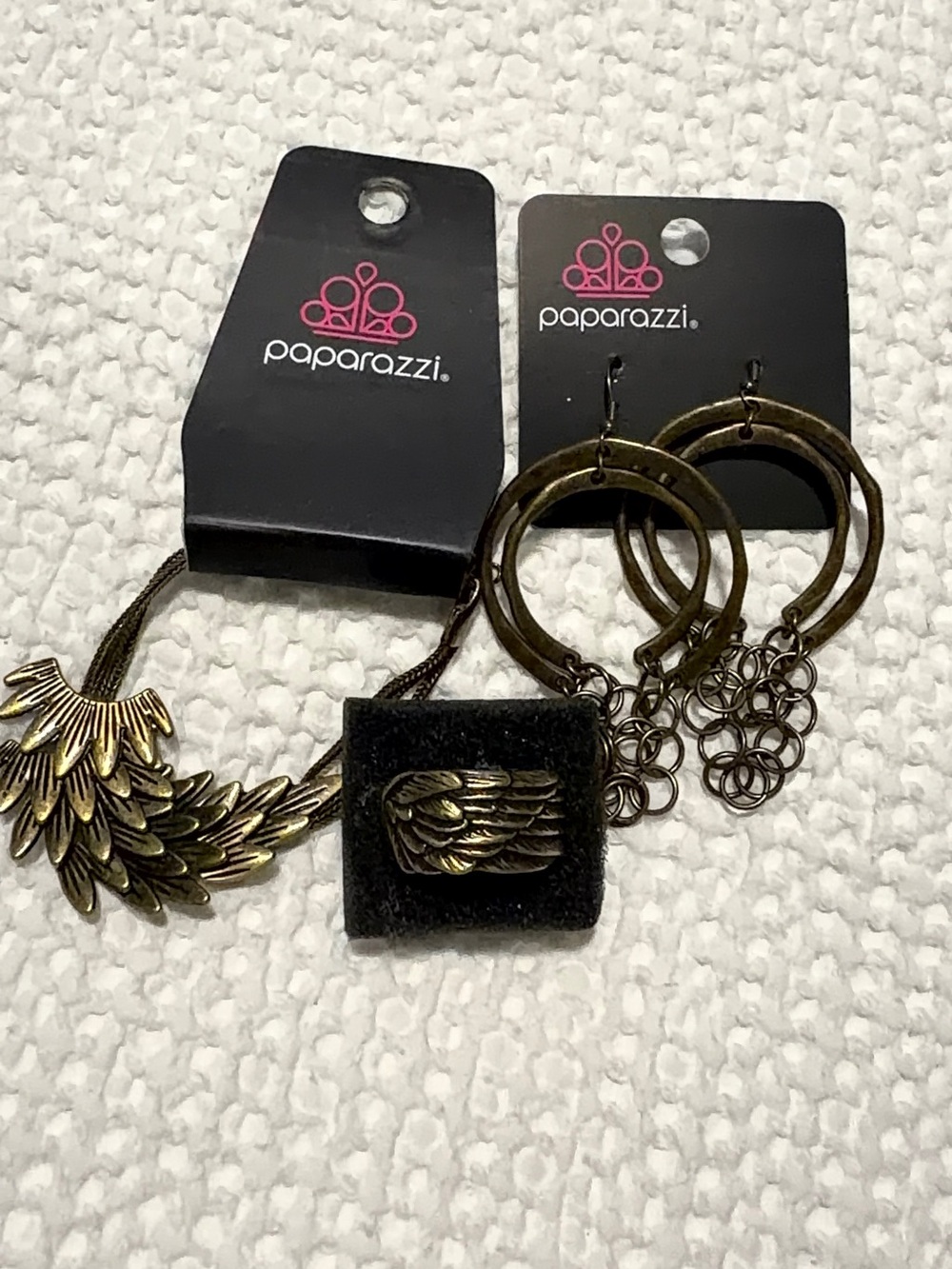 paparazzi Gold-Tone Wing Necklace, Ring & Hoop Earring Set